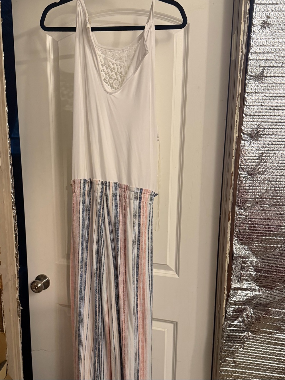 Ultra Flirt White Tank Jumpsuit with Blue & Pink Striped Pants